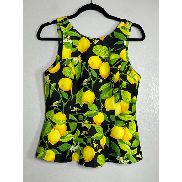 Alexia Admor Tops - ALEXIA ARDMOR Lemon Print‎ Peplum Top Black Yellow Small Casual Summer Spring